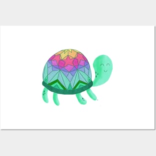 Cute Rainbow Shell Turtle Posters and Art